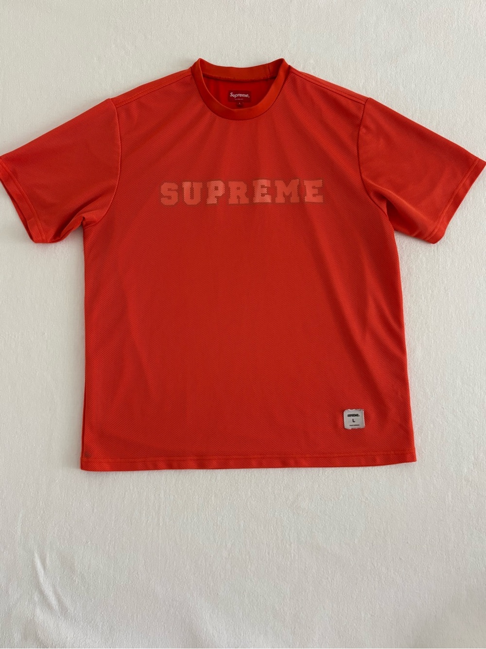 Supreme Orange Mesh Logo Short Sleeve Tee